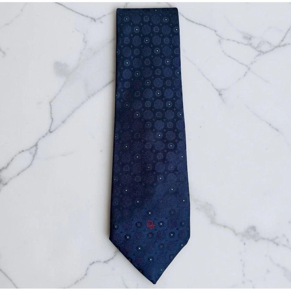 Vintage 1980s Christian Dior Slim Necktie Geometric Jacquard Classic